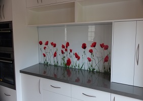 Red Flowers Kitchen Glass Splashback Design