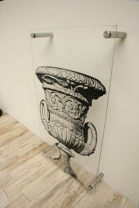Pin mounted outdoor glass artwork feature pottery image