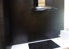 Rainbow image printed on a kitchen glass splashback