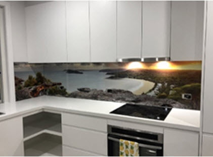 beach photo printed on kitchen glass splashback