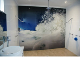 Bathroom glass splashback ideas