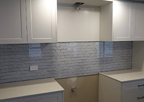 Brick Pattern Kitchen Glass Splashback Installation
